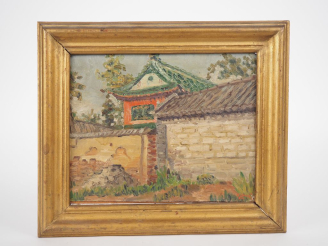 Vente aux enchères Peinture à l’huile sur carton contrecollé sur panneau, représentant un