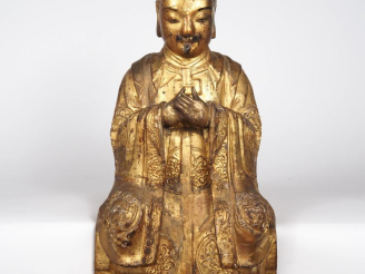 Vente aux enchères Chine, XVIIIe siècle  Sculpture en bois, anciennement laqué et doré, r