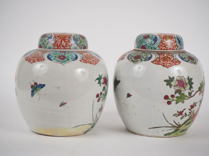 Travail européen, dans le goût chinois Paire de pots à gingembre en po