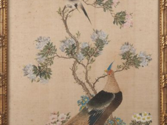 Vente aux enchères Japon, période Meiji  Peinture à l’encre et couleurs sur soie, représe