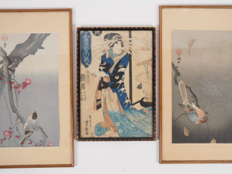 Vente aux enchères Reproductions de sept estampes japonaises, à décor de personnages et o