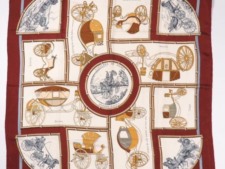 HERMES, Paris Carré de soie, modèle "Voitures de dames".  Design par F