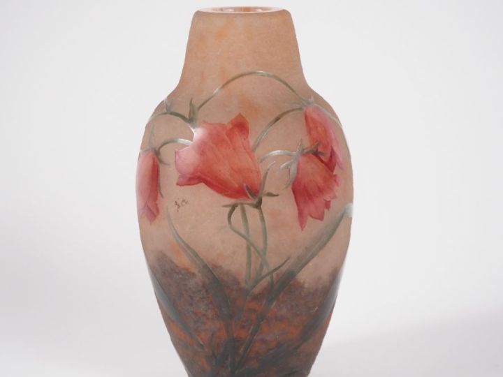 DAUM.  Vase en verre à décor émaillé de fleurs  Signé Daum Nancy Franc