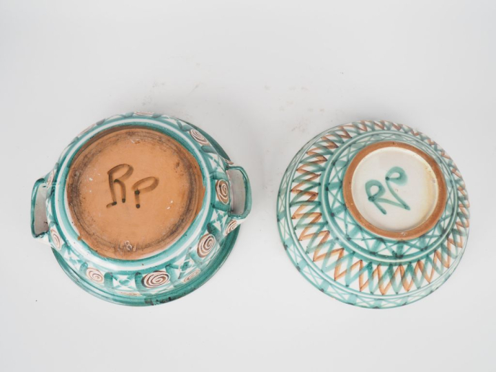 Robert PICAULT.  Saladier en céramique à décor de motifs géométriques 