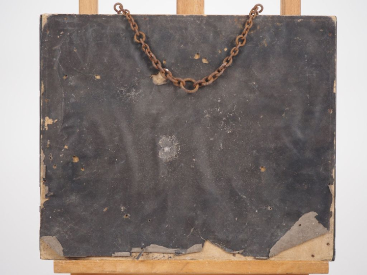 Plaque Napoléon III en régule à patine brune, "saute-mouton". Dim. 21 