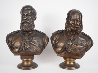 Vente aux enchères Carl RAKENIUS. "Portraits de Kaiser allemands en buste". 2 sculptures 