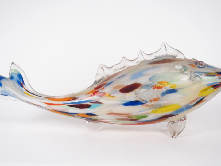 MURANO. Poisson en verre soufflé polychrome. Dim. 23 x 63 cm.