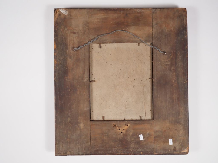 Miroir italien XVIIème en bois et bois de placage mouluré à décor guil