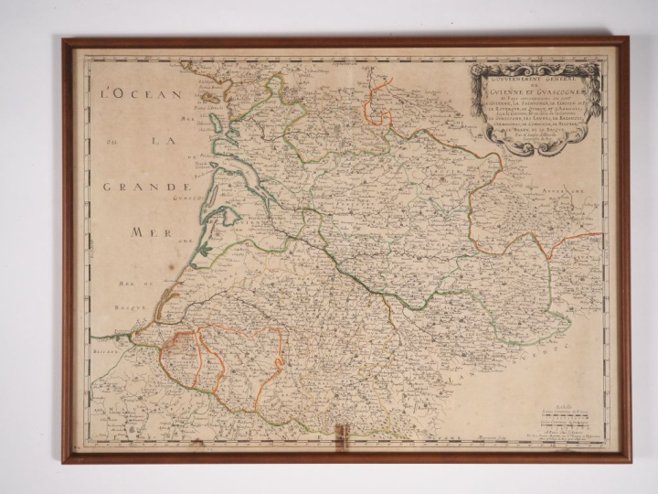 Gravure figurant le plan topographique de la Gascogne d'après Nicolas 