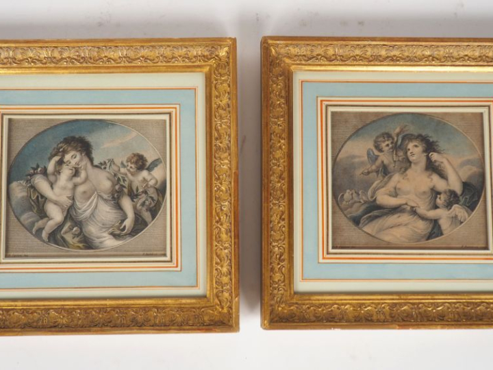 CIPRIANI (D'après). Paire de gravures encadrées, "angelots". Signées. 
