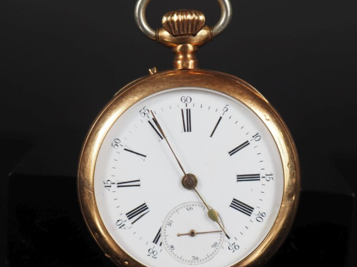 Montre de gousset Napoléon III en or jaune 750.  Cadran à chiffres rom