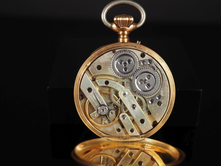 Montre de gousset Napoléon III en or jaune 750.  Cadran à chiffres rom