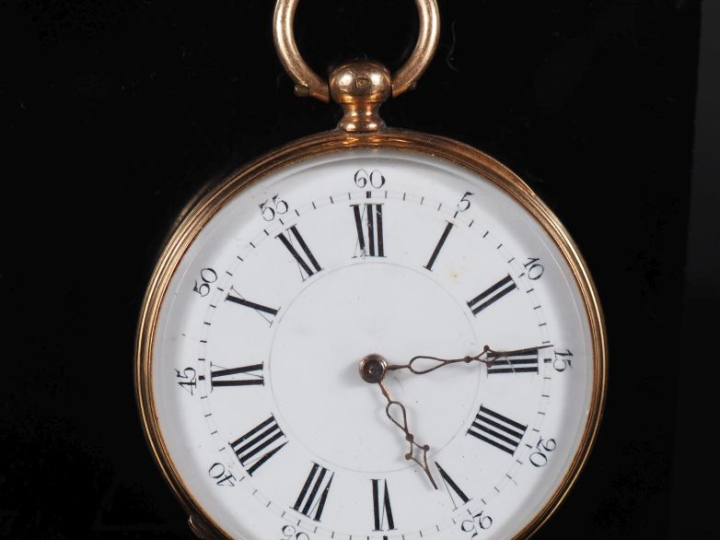 Montre de gousset Napoléon III en or jaune 750.  Cadran à chiffres rom