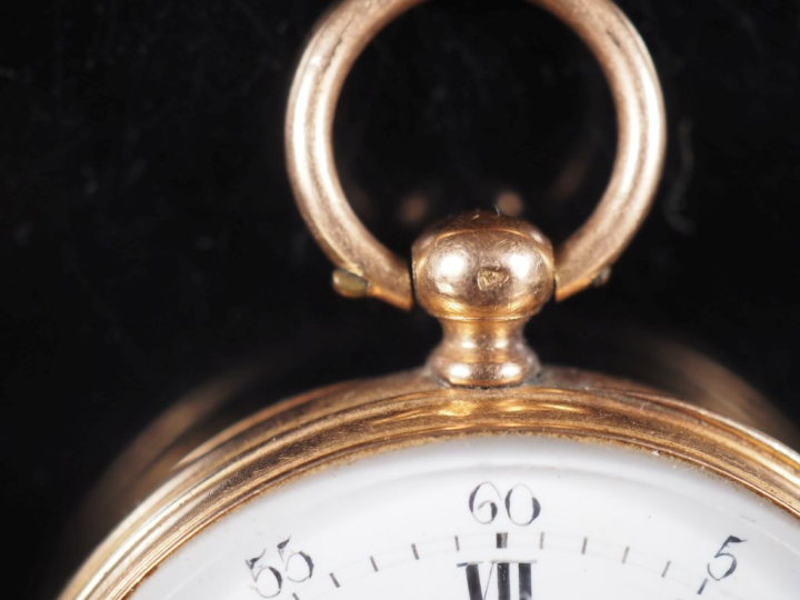 Montre de gousset Napoléon III en or jaune 750.  Cadran à chiffres rom