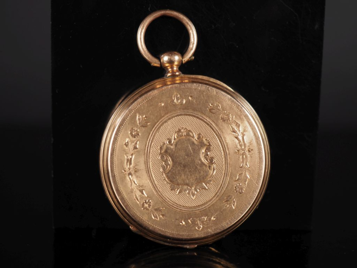 Montre de gousset Napoléon III en or jaune 750.  Cadran à chiffres rom