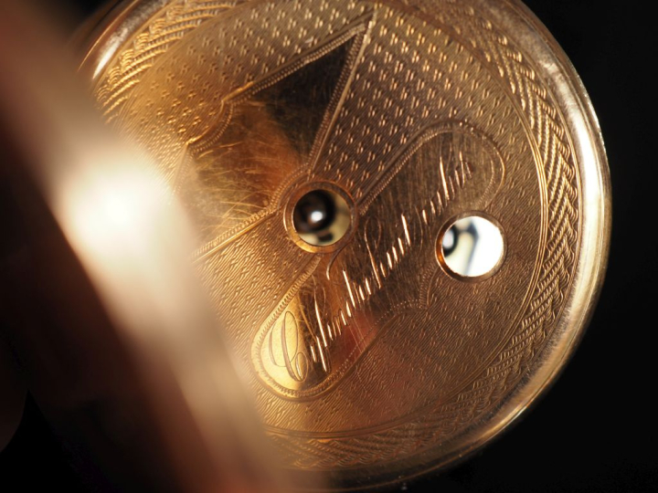 Montre de gousset Napoléon III en or jaune 750.  Cadran à chiffres rom