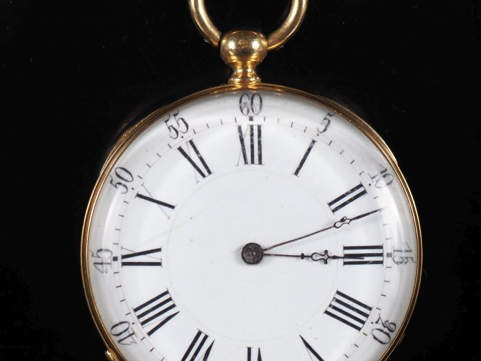 Montre de gousset Napoléon III en or jaune 750.  Cadran à chiffres rom