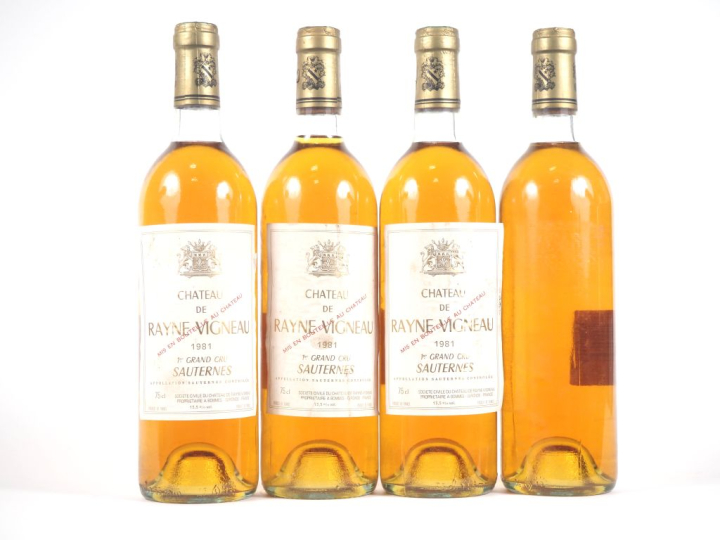 4 BOUTEILLES CHÂTEAU DE RAYNE VIGNEAU 1er CC SAUTERNES - 1981 - 3 BG/1