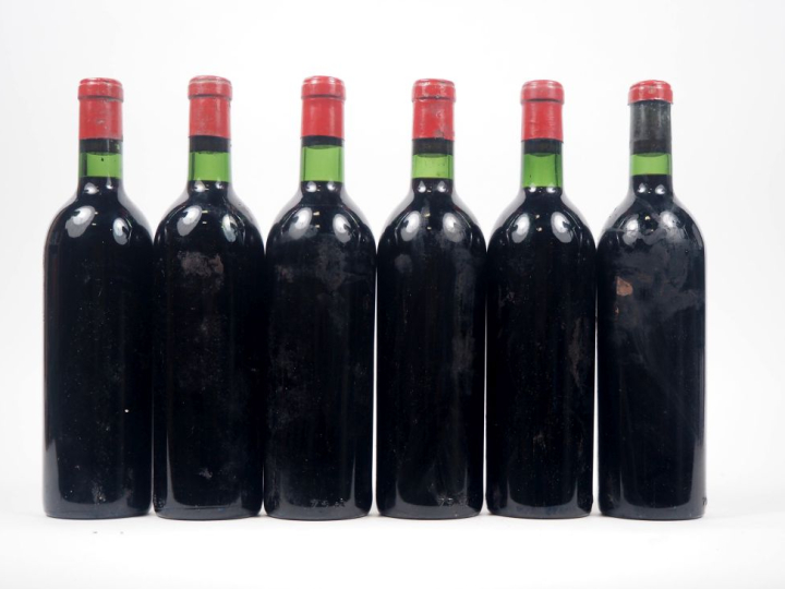 6 BOUTEILLES CHÂTEAU L'ÉVANGILE POMEROL - 1957 - SE/BOUCHON ÉTAMPÉS/CA