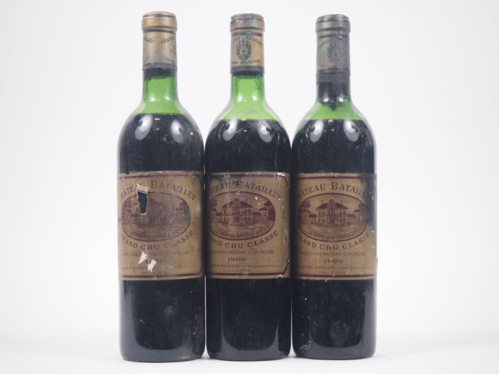 3 BOUTEILLES CHÂTEAU BATAILLEY GCC PAUILLAC - 1969 - 1 HEP/2 HEP-MEP/E