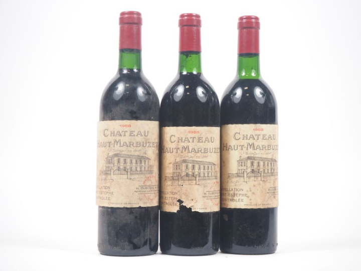3 BOUTEILLES CHÂTEAU HAUT MARBUZET ST ESTÈPHE - 1988 - 1 BON NIVEAU/1 