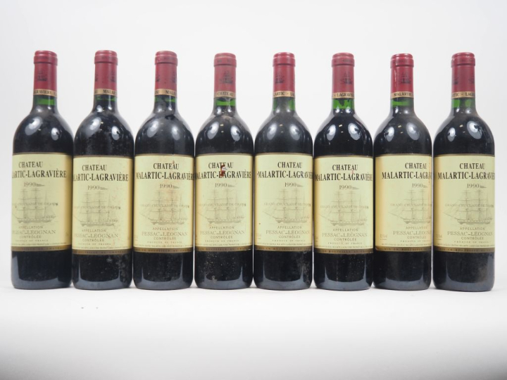 8 BOUTEILLES CHÂTEAU MALARTIC LAGRAVIÈRE GCC GRAVES - 1990 - ELS 