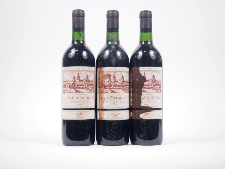 3 BOUTEILLES CHÂTEAU COS D'ESTOURNEL GCC ST ESTÈPHE - 1991 - 1 ELS/2 E
