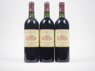 Vente aux enchères 3 BOUTEILLES PAVILLON ROUGE DU CHÂTEAU MARGAUX - 1991 - 2 BONS NIVEAUX