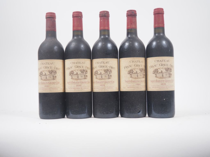 5 BOUTEILLES CHÂTEAU FRANC GRÂCE DIEU GC ST ÉMILION - 1998 - 1 LB/ES/B