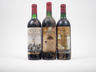 Vente aux enchères 3 BOUTEILLES GC ST ÉMILION ETS/BS : 1 LAFLEUR PRIEUR - 1985 / 1 CHÂTEA