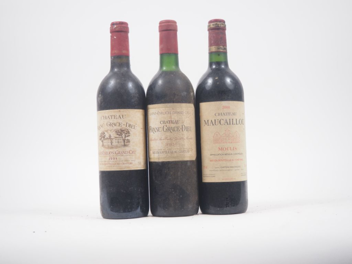 3 BOUTEILLES : 2 CHÂTEAU FRANC GRACE DIEU GC ST ÉMILION - 1992/1998 - 