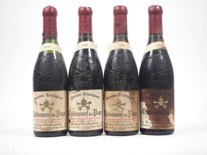 4 BOUTEILLES CHÂTEAUNEUF DU PAPE DOMAINE TRINTIGNANT - 1990 - ETS/CAPS