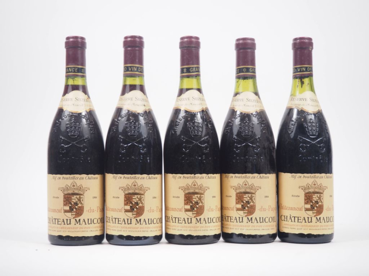 5 BOUTEILLES CHÂTEAUNEUF DU PAPE CHATEAU MAUCOIL - 1984 - 1 CM à 2,8 C