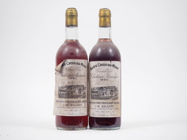 2 BOUTEILLES CHÂTEAU BOUCHOC STE CROIX DU MONT - 1980 - BG/ETS