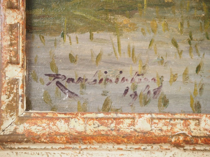 Jean RAMBININTSOA. "les moissons" Huile sur toile, signée en bas à gau