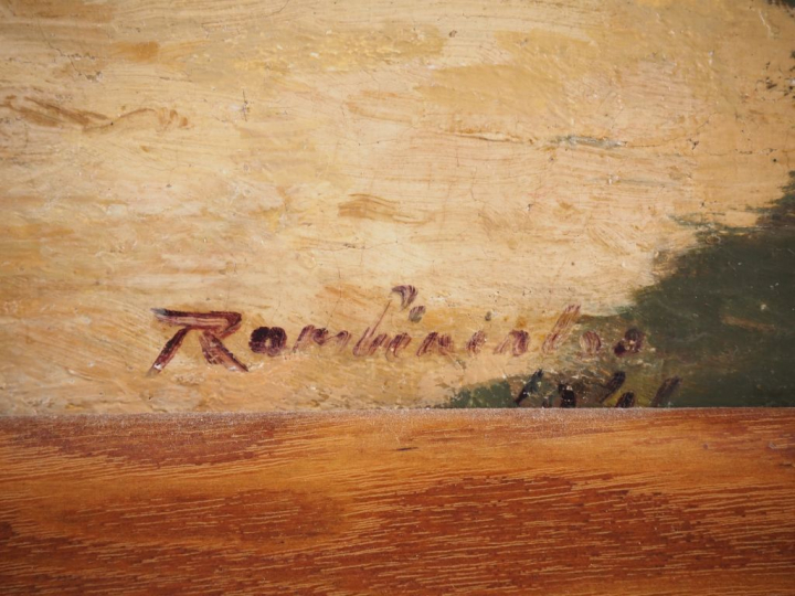 Jean RAMBININTSOA. "village animé à Madagascar" Huile sur paneau d'iso