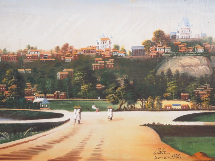 J. RAKE.  "vue panoramique de Tananarive" Grande huile sur toile, sign