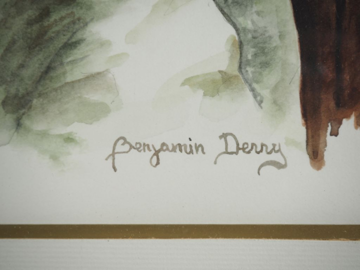 Benjamin DERRY.  "portrait d'homme au turban" Aquarelle, signée en bas