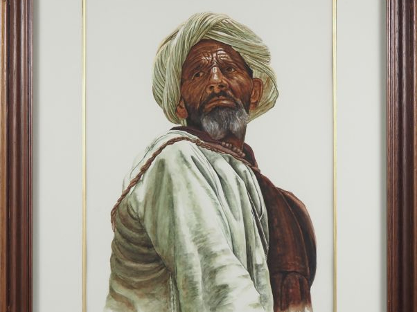 Benjamin DERRY.  "portrait d'homme au turban" Aquarelle, signée en bas
