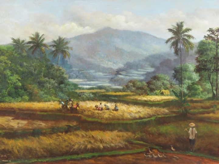 AA. RAKA.  "Paysage de Madagascar au temps des moissons" Huile sur toi