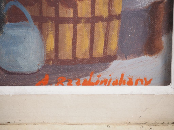 Alfred RAZAFINJOHANY.  "le marché aux fleurs" Huile sur toile, signée 