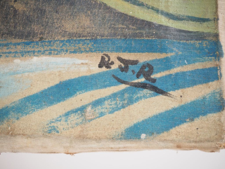 Ecole malgache monogrammée R. J.R "les deux enfants" Huile sur toile, 