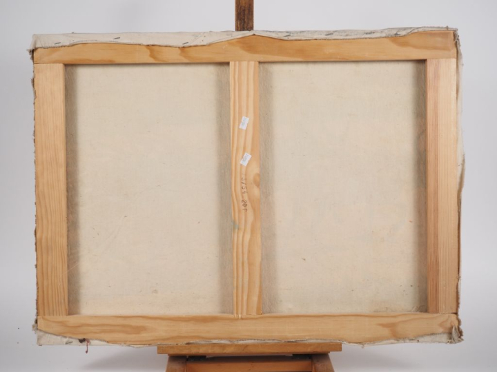 Ecole malgache monogrammée R. J.R "Attelage de zébus"  Huile sur toile