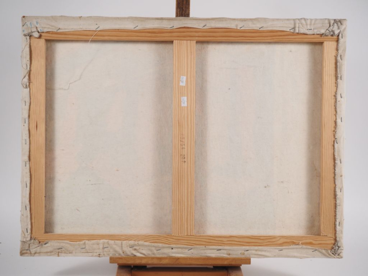 Ecole malgache monogrammée R. J.R "chez le marchand"  Huile sur toile,