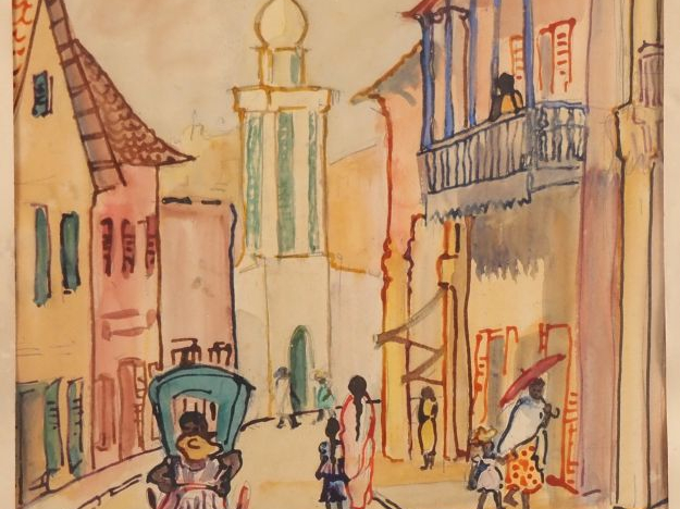 M. CHAMING'S. "rue de Tananarive" Aquarelle, signée en bas à gauche si
