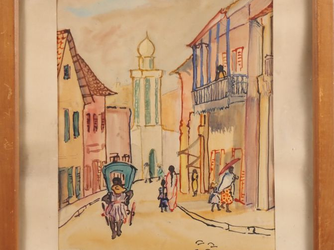M. CHAMING'S. "rue de Tananarive" Aquarelle, signée en bas à gauche si