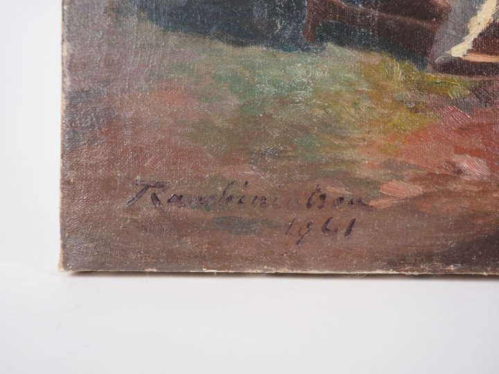 Jean RAMBININTSOA. "Campement de bergers à Madagascar" Huile sur toile