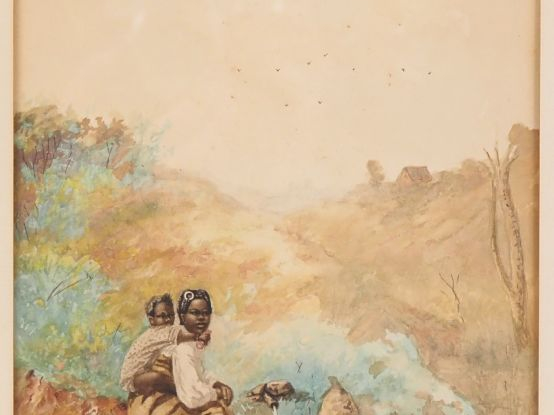 Victor RASAMOELINA.  "la source" Aquarelle, signée en bas à droite Dim