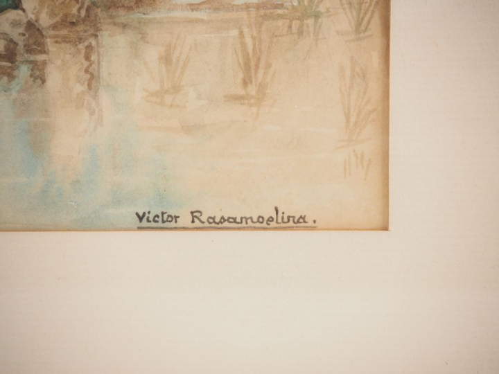 Victor RASAMOELINA.  "la source" Aquarelle, signée en bas à droite Dim