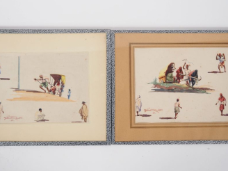 Vente aux enchères Gilbert RAKOTO.  "Etude de personnages" Paire d'aquarelles, signées en